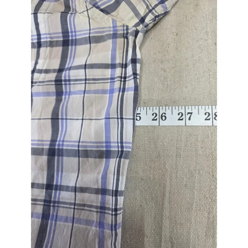 Cremieux Classics Mens XL Blue Tan Plaid Cotton Short‎ Sleeve Button Down Shirt